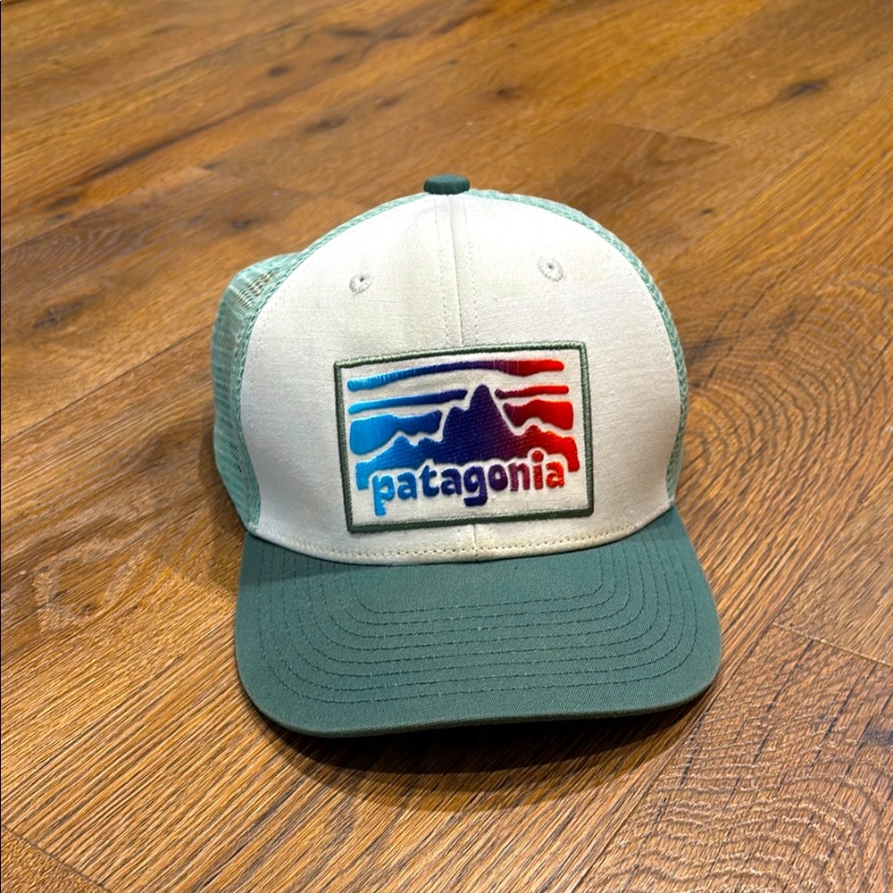 Patagonia Teal and White Trucker Hat (snap back)